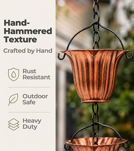 Copper Tulip Rain Chain for Gutters (Copper Tulip)