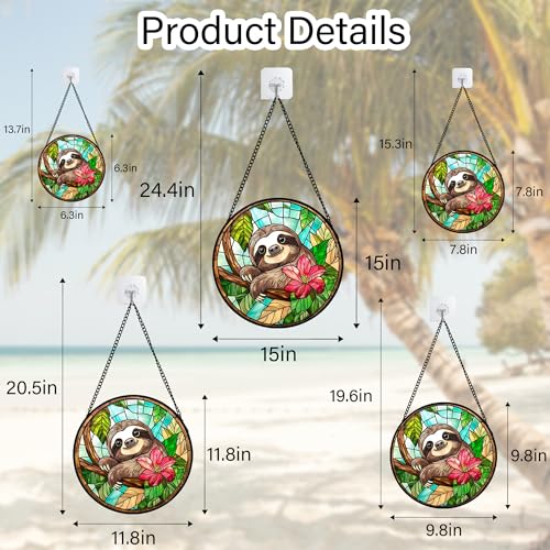 Stained Glass Window Hanging Sloth Flower Suncatcher Gifts for Women 9.8" (Green and Brown / 9.8x9.8 IN)