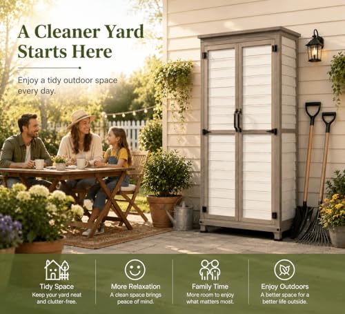Outdoor Storage Cabinet Store More in Less Space (White / 32" x 16" x 66")