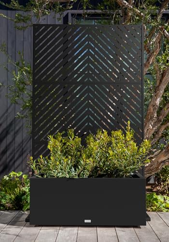 Block Series Long Box Planter + Arrow Privacy Screen Set (Black / Large - Bundle with Screen Set - Arrow Pattern)