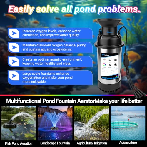 Pond Fountain Aerator with Lights (Black 4 Lights 13000gph)