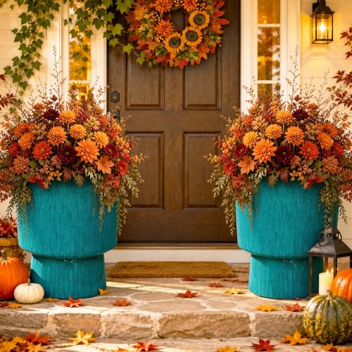 16.8" Planters for Outdoor Plants (16.8"-teal Glazed & Black Rim)