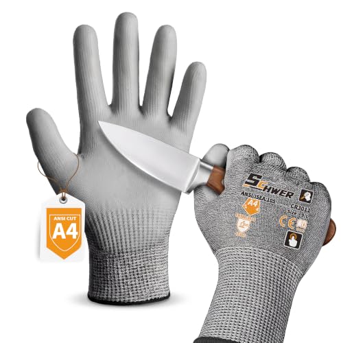 12 Pairs ANSI A4 Cut Resistant Gloves (Grey A4 / Large)