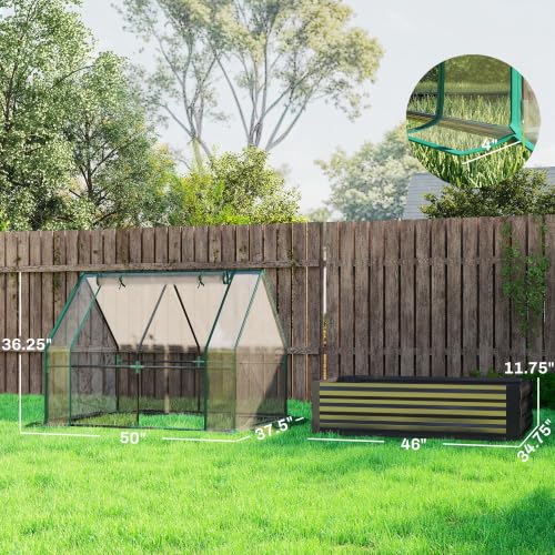 4 x 3ft Metal Planter Box with Mini Greenhouse Clear and Dark Gray (Clear and Dark Gray)