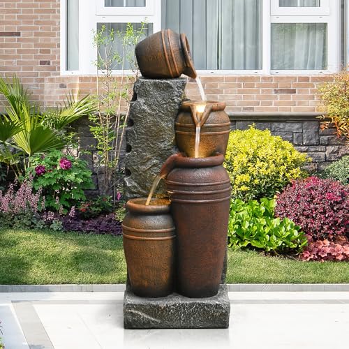 34'' Outdoor Garden Water Fountain with Lights (Brown 34in)