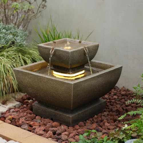 Small Modern Outdoor Water Fountain for Outdoor and Indoor Decor Brown (15.55H-BROWN / 15.55h-brown)