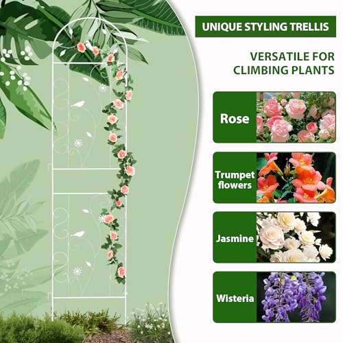 86.5" x 19.7" Metal Garden Trellis for Climbing Plants (1 Pack - Arched - 86.5" x 19.7"-White)