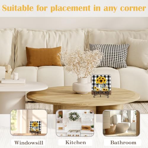 Sunflower Decor for Rustic Farmhouse (Black and White Plaid Sunshine)
