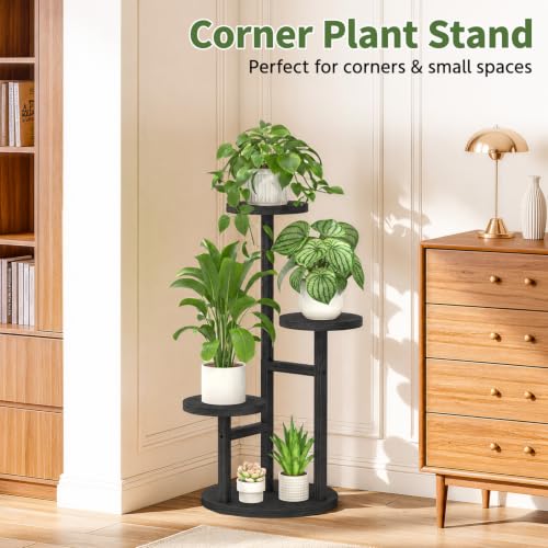Wood Small Plant Stand Table Tall for Indoor Corner (Standard Black / 3 Tier)