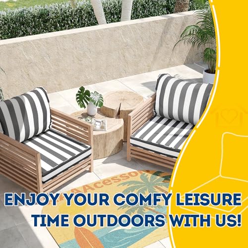 Outdoor Chair Cushions (Gray Cabana Stripe / 25.5"x25.5"x5" / 25.5"x19")