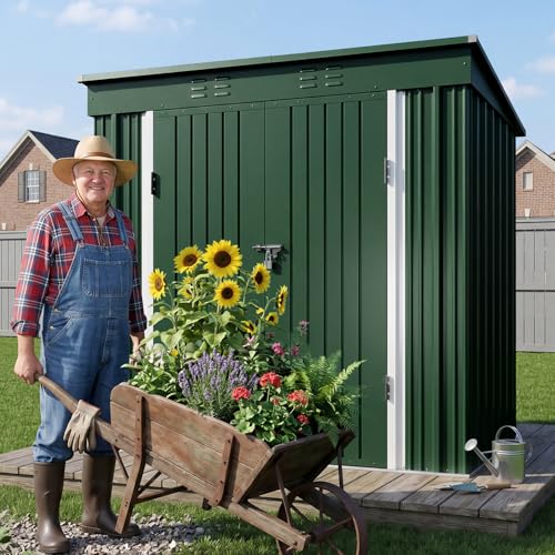 8x6 FT Outdoor Shed (Green / 8' x 6' FT/Sloped-roof)