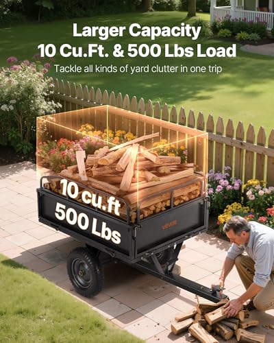 10 Cu.Ft. & 500lbs ATV Trailer Dump Cart Tow Behind (Black)