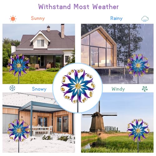 13”Metal Outdoor Wind Spinners & Sculptures for Yard and Garden (13-Purple)