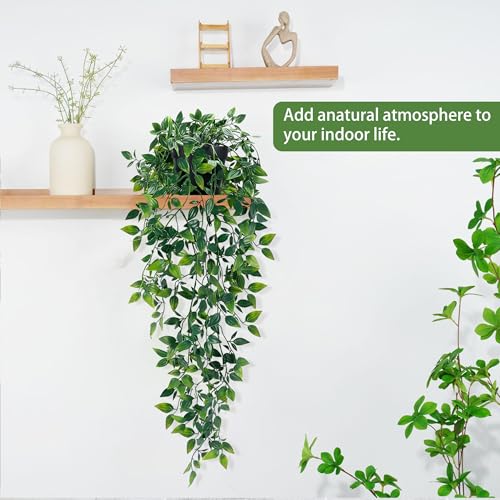 2Pcs Fake Hanging Plants with Pot Eucalyptus Leaves Fake Vines (Mandala Vines / 2Pcs Plants with Pot)