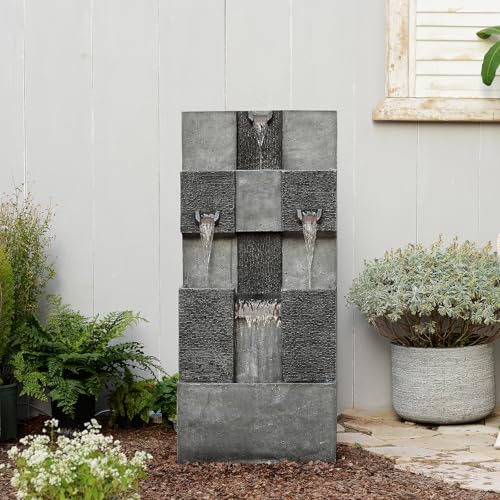44.8" H Modern Outdoor Water Fountain with LED Lights and Pump (Gray 44.8 Inch)