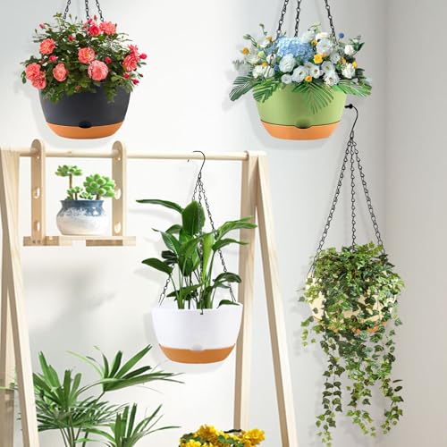 4 Pack Plastic Hanging Planters (White / 8 inch)