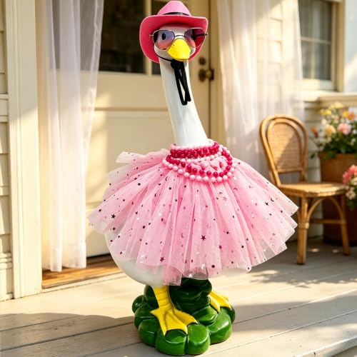 Porch Goose Garden Decor Statues Large White Yard Figurine with Outfit (star skirt goose)