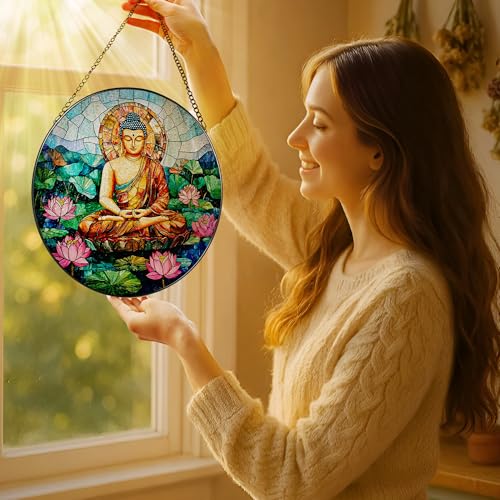 8 Inch Buddha Stained Glass Suncatcher & Ornament (Buddha)