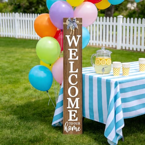 Vertical Wood Welcome Sign 47.2x7.8 Inch Farmhouse Rustic Decor for Front Porch (Natural / 7.8" x 47.2" / Welcome To Our Home)