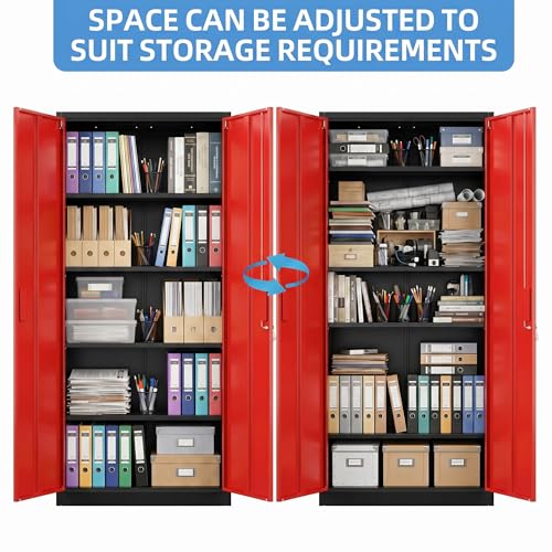 71 Inch Lockable Metal Storage Cabinet (Black & Red / 15.75"D x 31.50"W x 70.87"H)