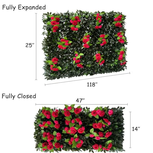 Expandable Fence Privacy Screen for Balcony Patio Outdoor (Branches -Red Rose)
