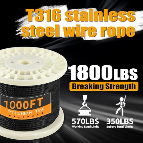 1 8" Black T316 Stainless Steel Cable Railing 1000 FT (1000FT / 1/8" black stainless steel cable)