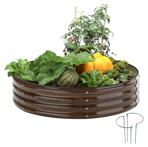 Galvanized Metal Raised Garden Bed Kit for Gardening Outdoor Planter Grow Garden Box Raised Flower Bed Round Galvanized Planter Outdoor 2x2x1FT (Brown / 2x2x1FT（1pcs）)