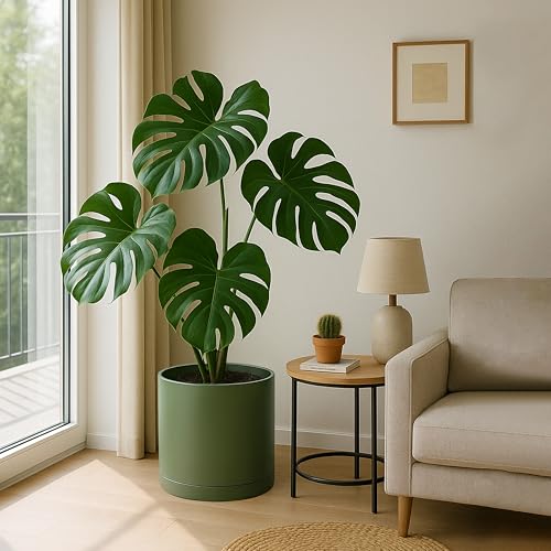 Plastic Planter Pot with Saucer (16 Inch / Olive)