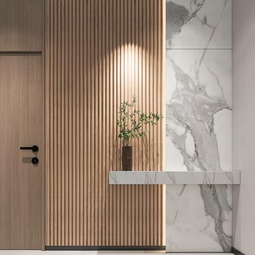 108 x 5.7 in Fluted Wood Wall Paneling for Home Decor (8Pcs-108 x 5.7 Inch / Beaded Ashtree)