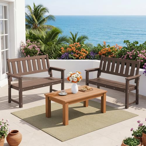 50" HDPE Weatherproof Outdoor Bench Patio Seating (Mocha Brown / 2-Person)