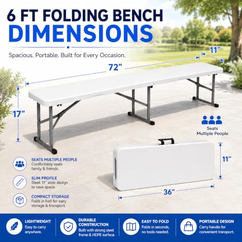 Plastic Folding Bench (6 feet / White)