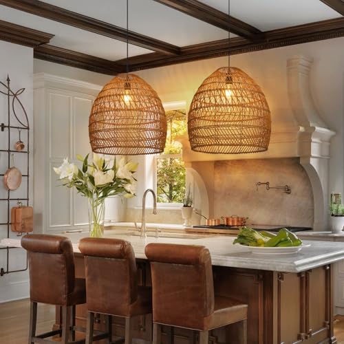 Boho Chandelier Rattan Pendant Light (1-Light / 19.6")