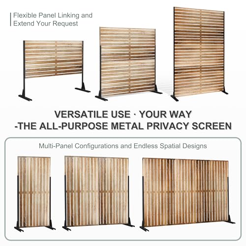 Metal Freestanding Privacy Screen Panels (71"H×47"W / Oak Grain)