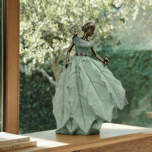 Fairy Garden Statue Maiden Home Decor 14.5 Inch Table Decoration (Green-14.5 Inch)