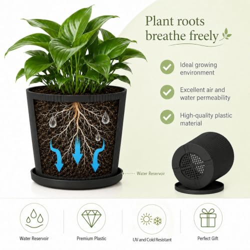 3 Pack Plant Pots Indoor (Black / 4.8''+5.5''+6'')