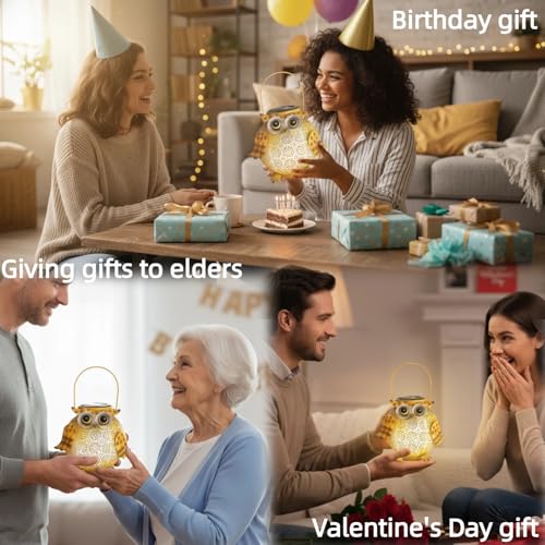 Solar Owl Lights Outdoor Waterproof (1 Pack yellow owl lantern)
