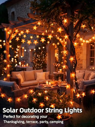 Twinkle Solar Star String Lights Outdoor Waterproof 39FT (Orange)