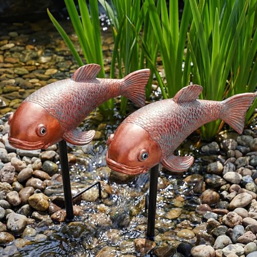 Set of 2 Antique Koi Statue (Blue Koi)