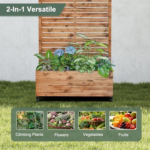 Outdoor Privacy Planter with Wheels (Brown Log Grain / 35"L×16"W×71"H)