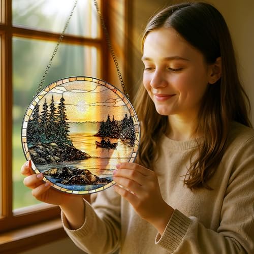 8 Inch Stained Glass Ornament (Canoe Lake Sunset)