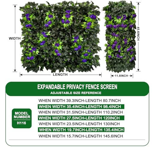 Artificial Expandable Ivy Privacy Fence Screen (BRANCH-PURPLE ROSE)