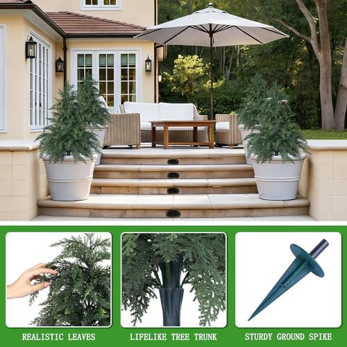 2 Pack Artificial 24" Cypress Topiary Trees with Ground Spike (Cypress)