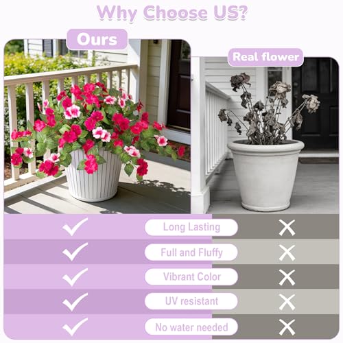 Artificial Fake Flowers for Outdoors Spring Decoration 2 Bundles Faux Flowers Plants for Outdoor Planters UV Resistant Silk Realistic Flowers for Outside Home Garden Front Porch Patio Décor (A-rose Red White)