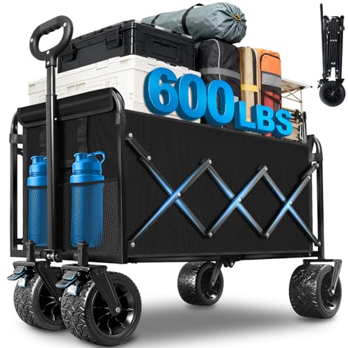 600LBS Beach Wagons Carts Foldable for Sand (Black_600lbs)