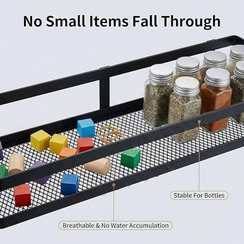5-in-1 16.5" Extra Long Kitchen Organizer & Shower Caddy Set, Wall Mount Spice Rack with Paper Towel Holder, Utensil Holder & Soap Dish, Rustproof Mesh - Matte Black, Guardrail (Matte Black / 5-in-1 Minimalist (16.5" Extra Long))