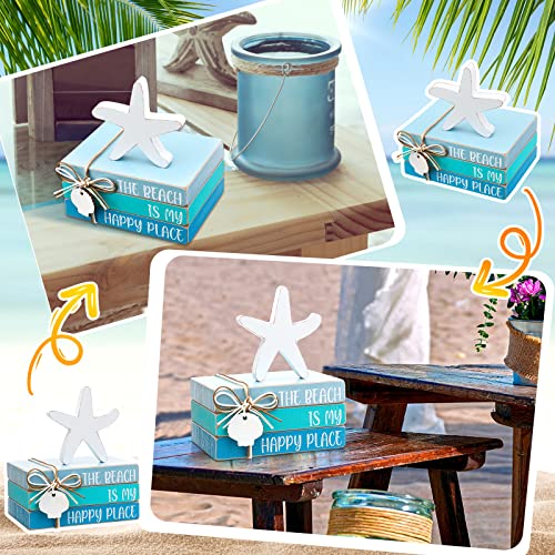 4 Pcs Beach Table Decorations Wooden Starfish Tiered Tray (Starfish Shell)