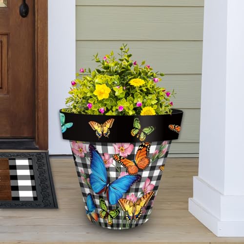 Spring Planter 14" x 15" x 15" Checkered Butterflies Large for Spring Planter (Checkered Butter / Large)