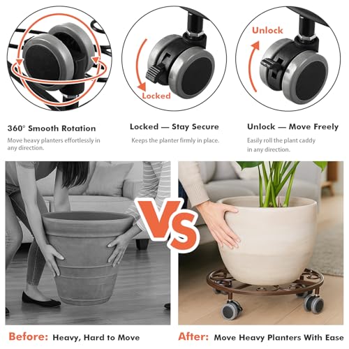8 Pack Plant Caddy with Wheels & Saucers (Bronze)