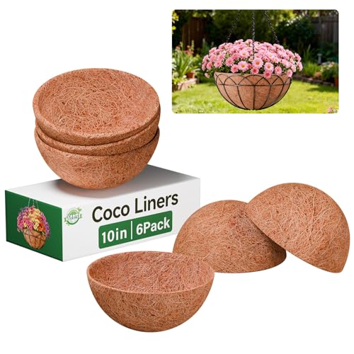 6 Pack 10 Inch Coconut Liners for Hanging Baskets Replacement (10inch)
