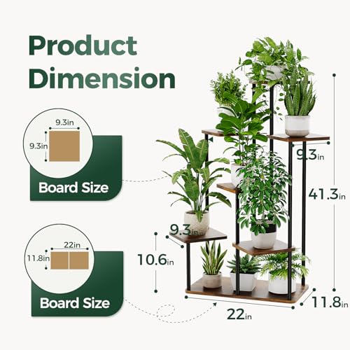Large Plant Stand Indoor Tall Metal Plant Shelf (Brown Oak / 7 Tier)